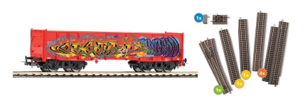 PIKO 55380 - H0 - Ergänzung-Set Offener Güterwagen Graffiti mit Gleiserweiterung